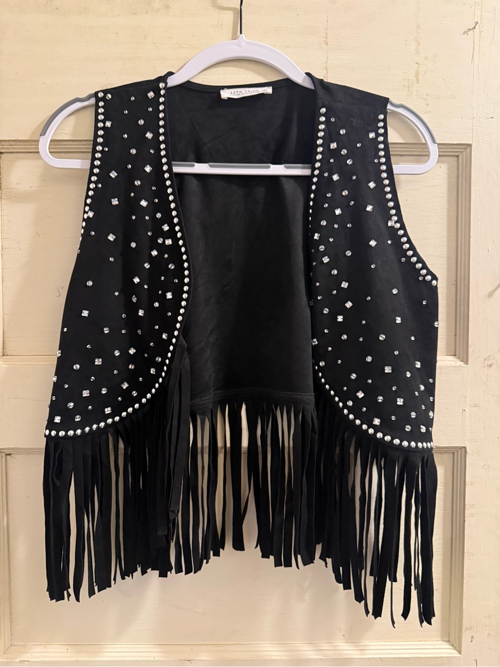 12th Tribe Black Rhinestone Fringe Western Vest Size Small